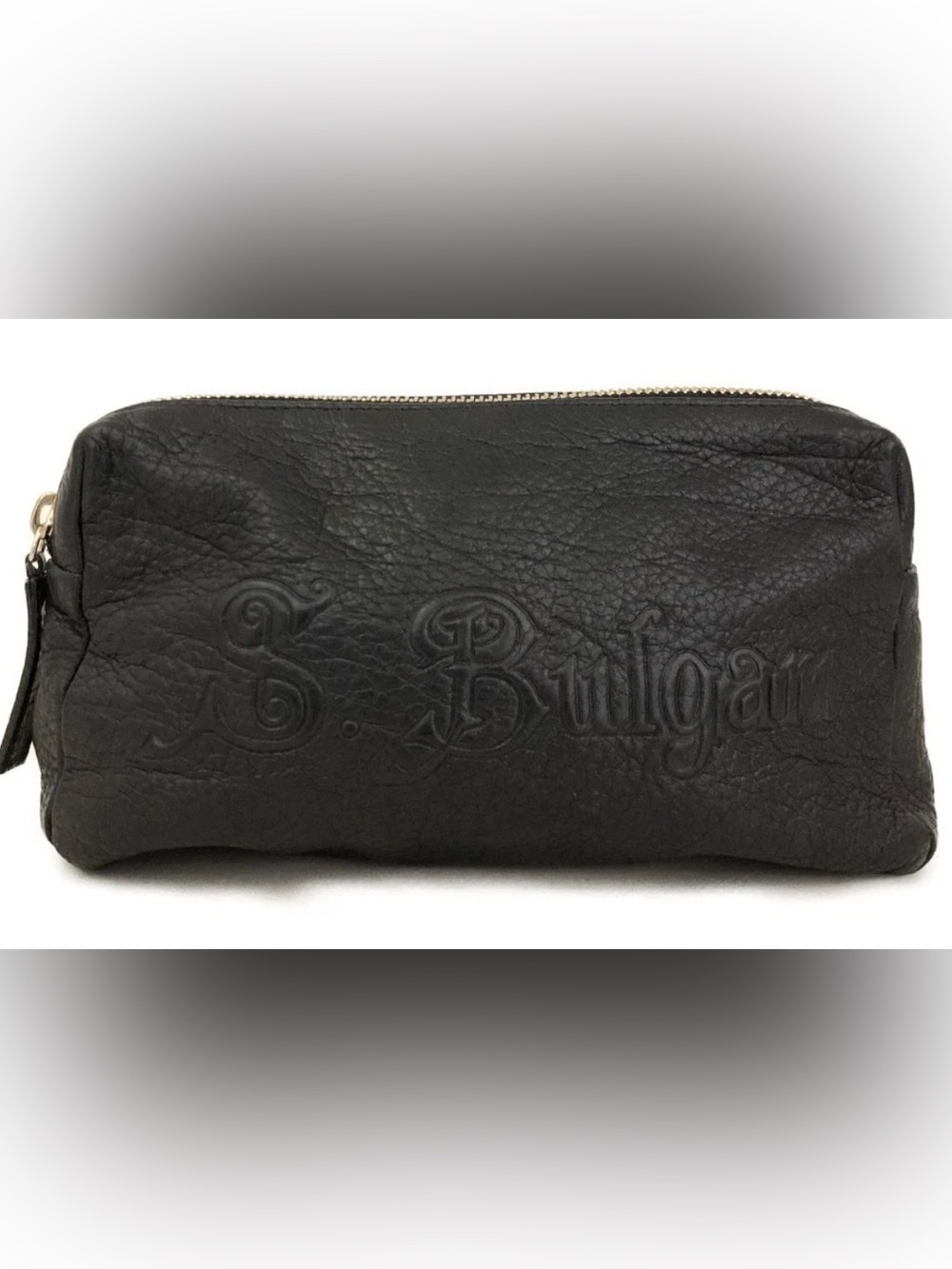 BVLGARI Logo Leather Cosmetic Pouch Black | Auth